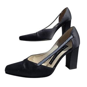 Nina comfort Black Satin square toe mid heel pumps size 5.5